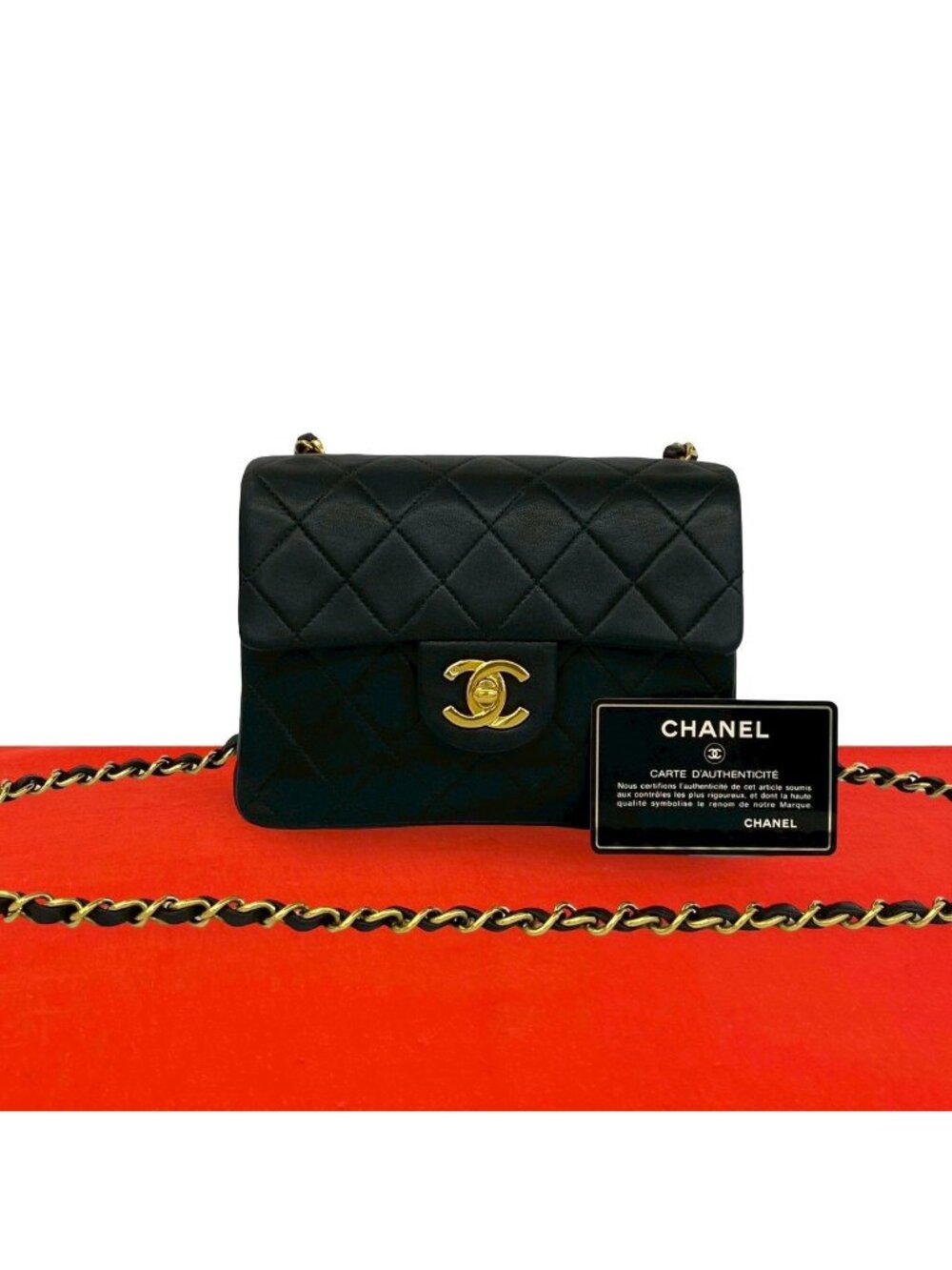 Chanel Card Vintage Quilted Coco Lambskin Chain Mini Shoulder Bag Black